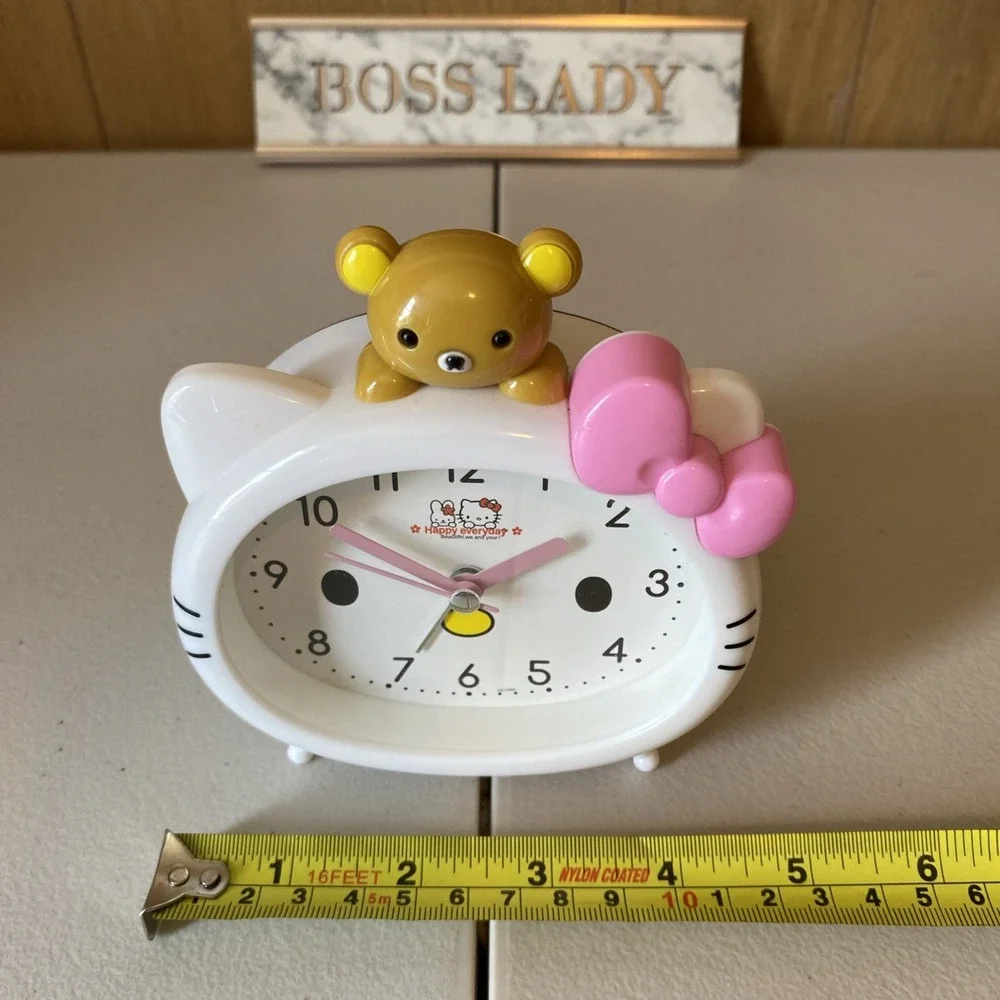 Hello Kitty Alarm Clock Bear Topper Pink Bow Battery Operated